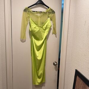 Elegant Lime Green Dress with Sheer Detail